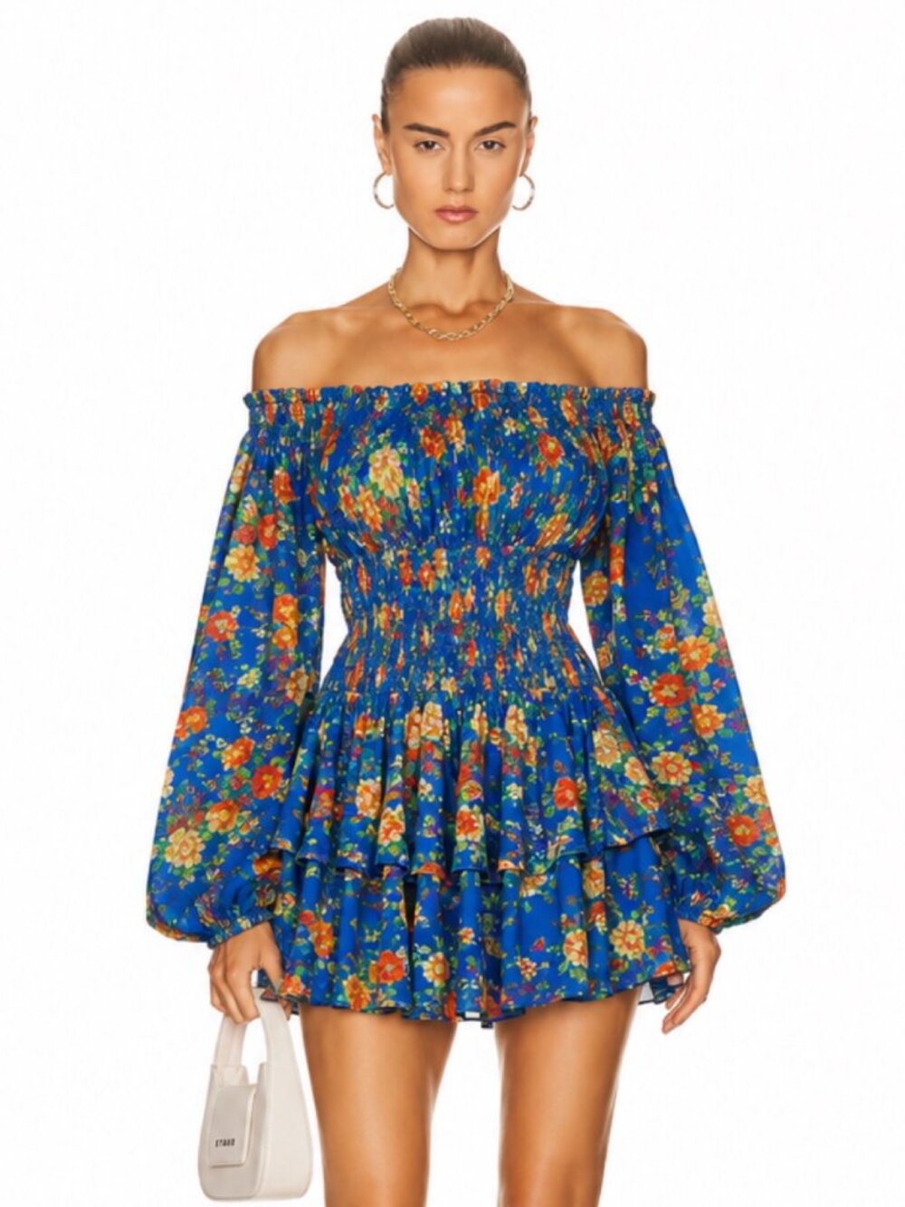 Caroline Constas Sage Off The Shoulder Mini Dress in Blue